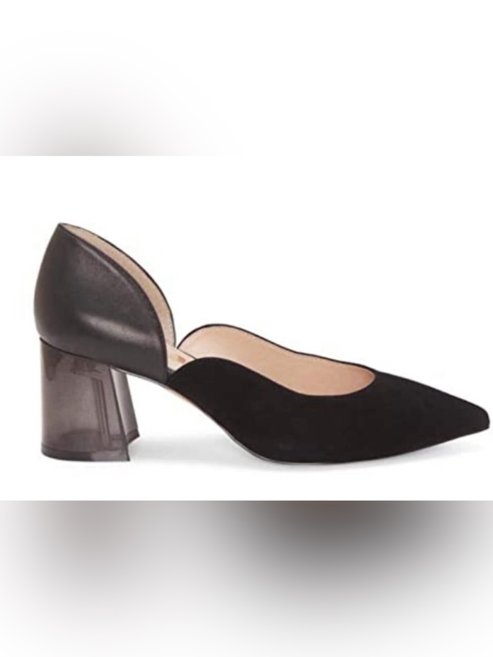 Louise et Cie Johana Black Pointed D’Orsay Pump with Clear Block Heel